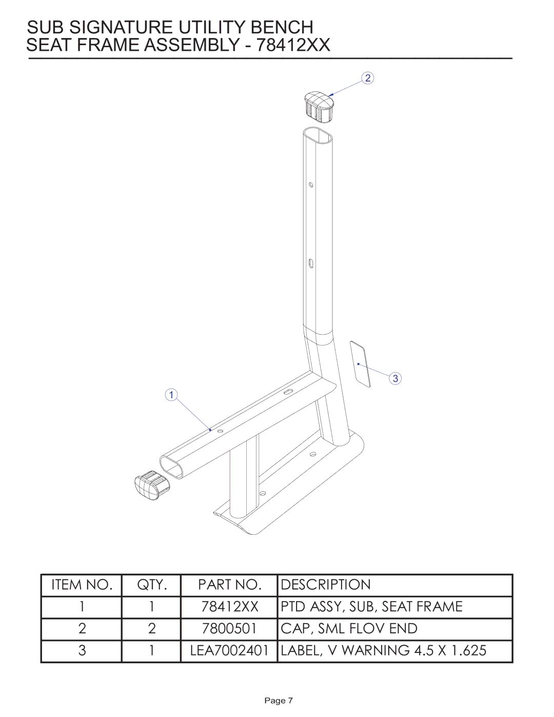 Life Fitness manual SUB Signature Utility Bench Seat Frame Assembly 