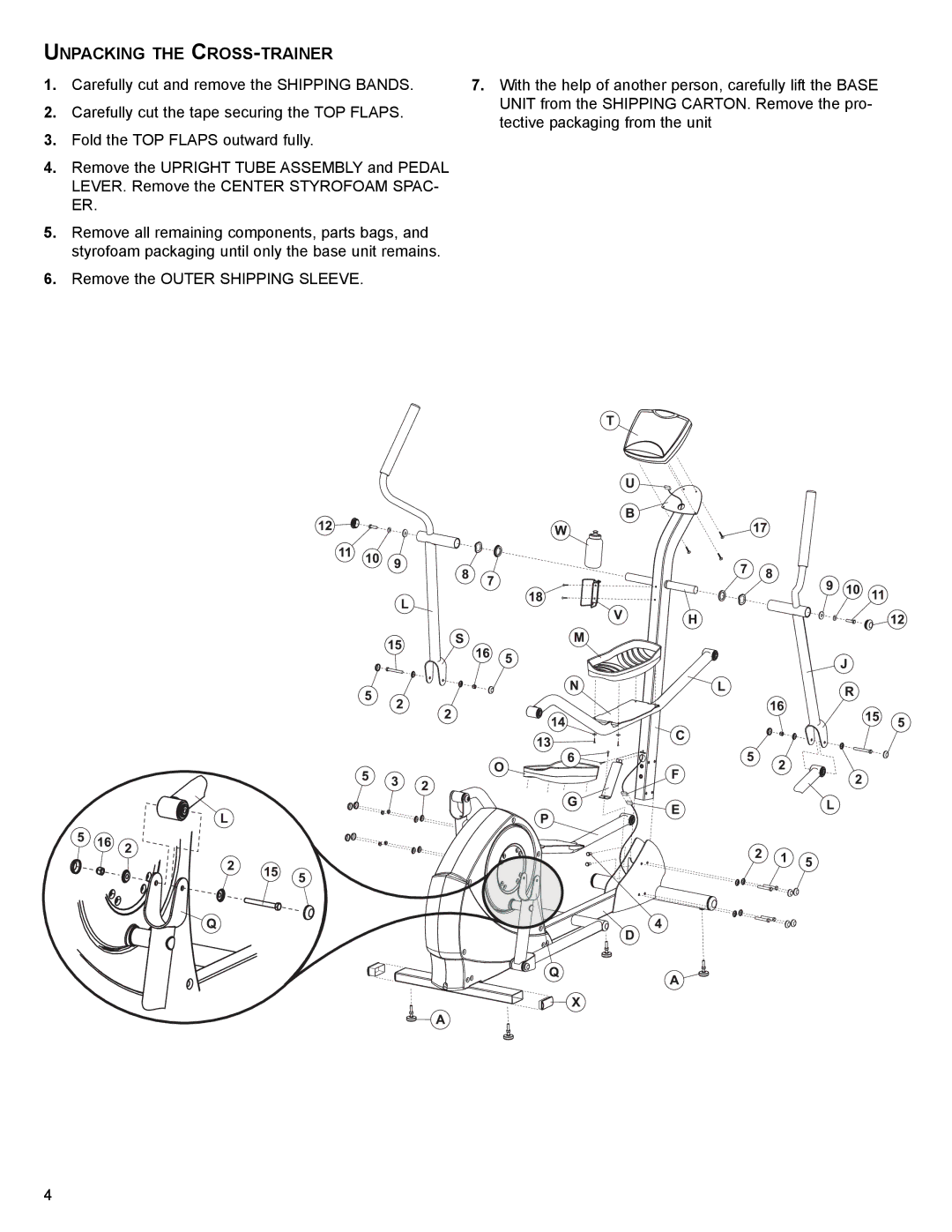 Life Fitness SX30 user manual Unpacking the CROSS-TRAINER 