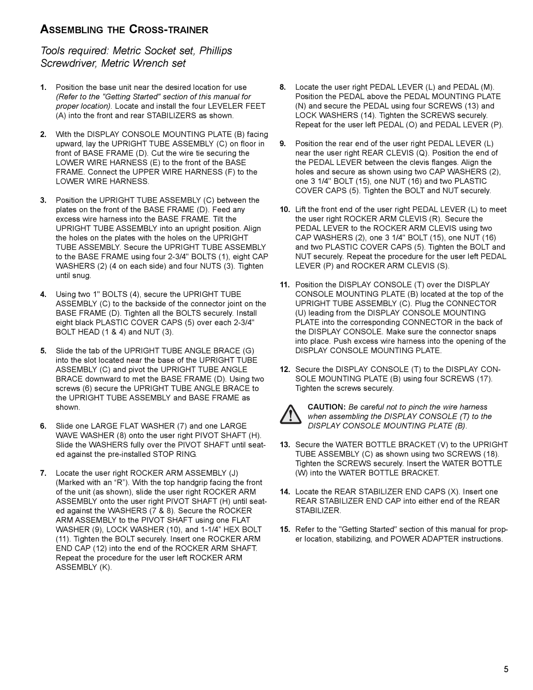 Life Fitness SX30 user manual Assembling the CROSS-TRAINER, Lower Wire Harness 