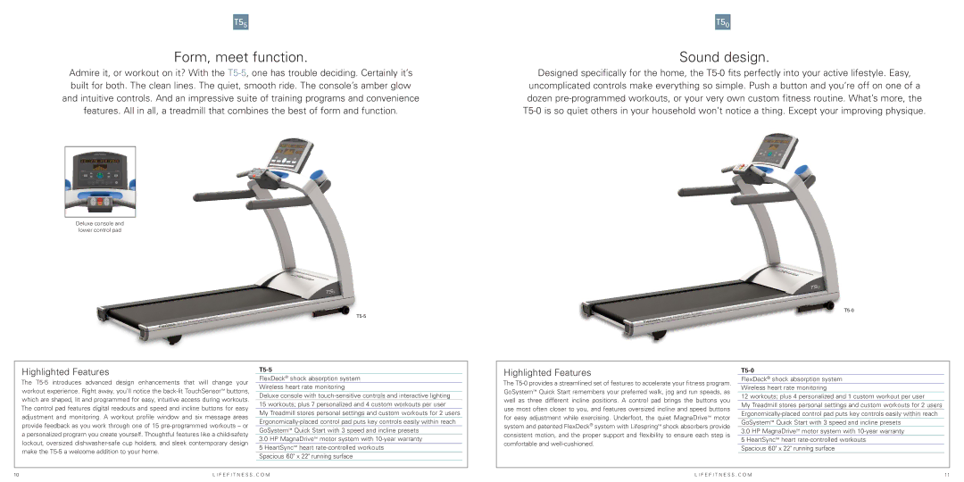 Life Fitness T Series manual Form, meet function, Sound design, T5-5, T5-0 