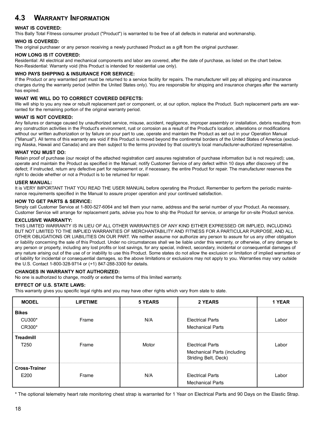 Life Fitness T250 user manual Warranty Information, What is Covered 