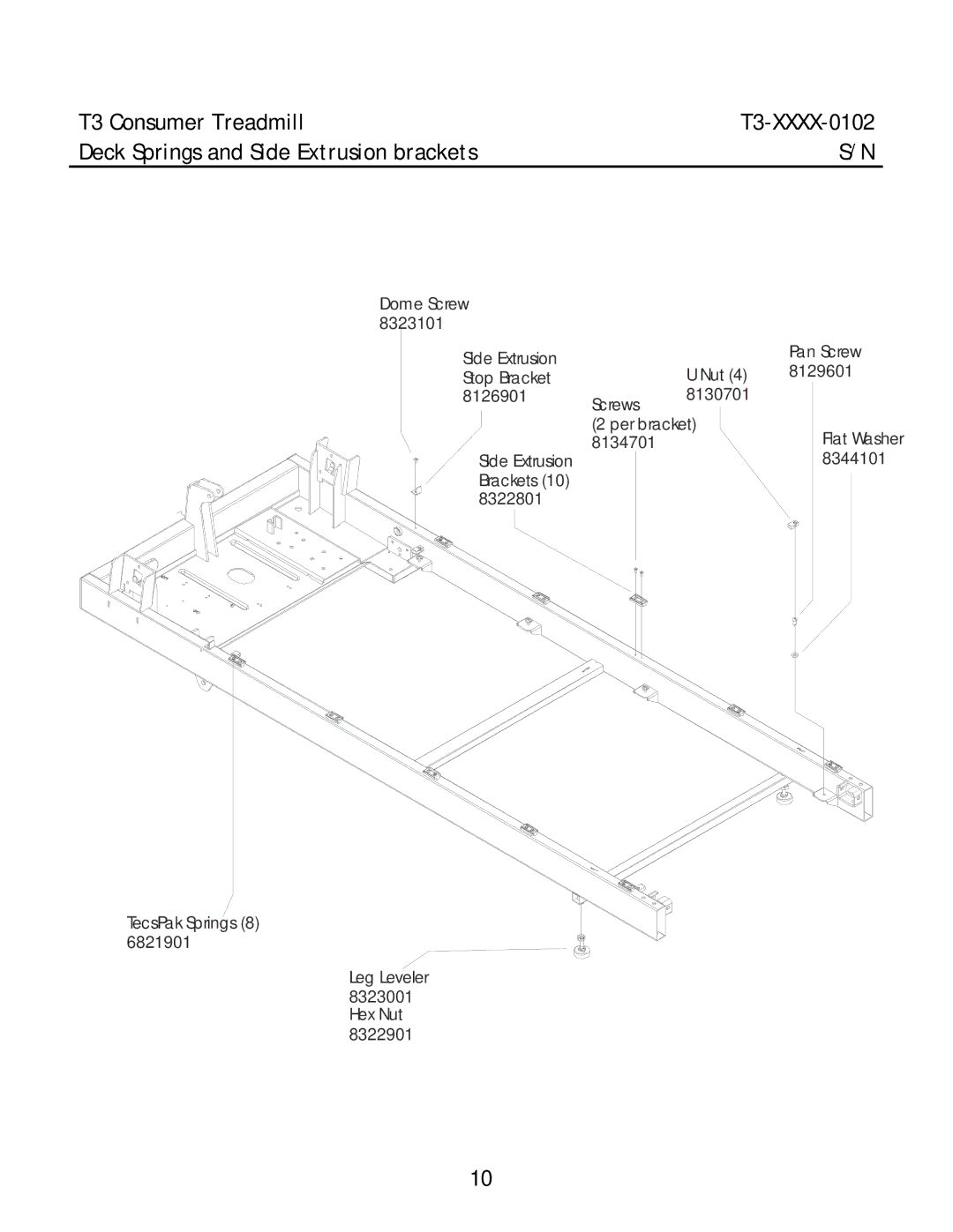 Life Fitness T3-XXXX-0102 manual Deck Springs and Side Extrusion brackets 