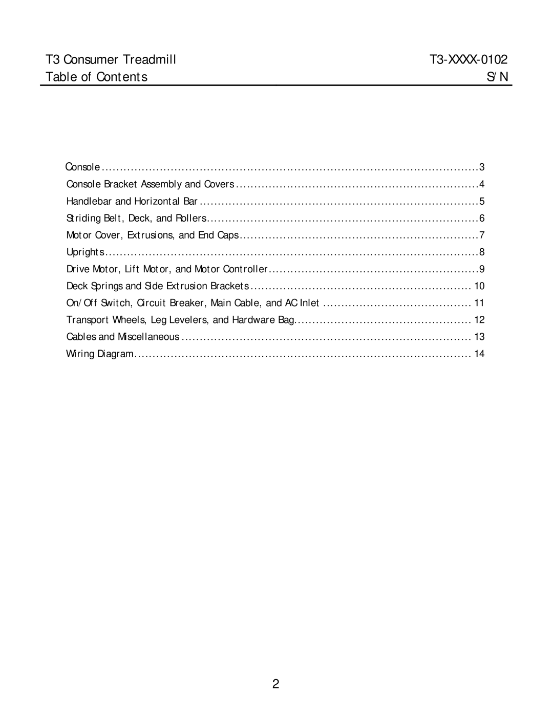 Life Fitness T3-XXXX-0102 manual Table of Contents 