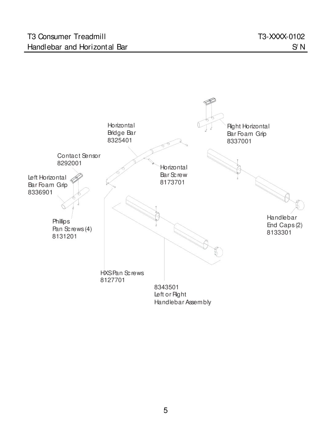 Life Fitness T3-XXXX-0102 manual Handlebar and Horizontal Bar 