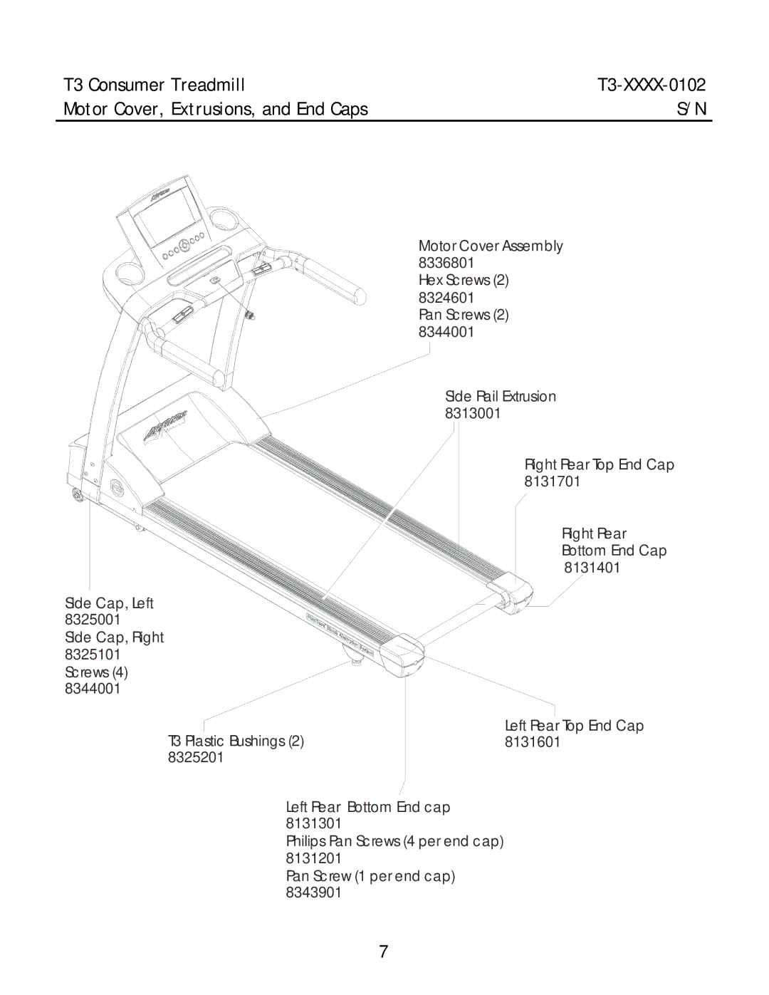 Life Fitness T3-XXXX-0102 manual Motor Cover, Extrusions, and End Caps 