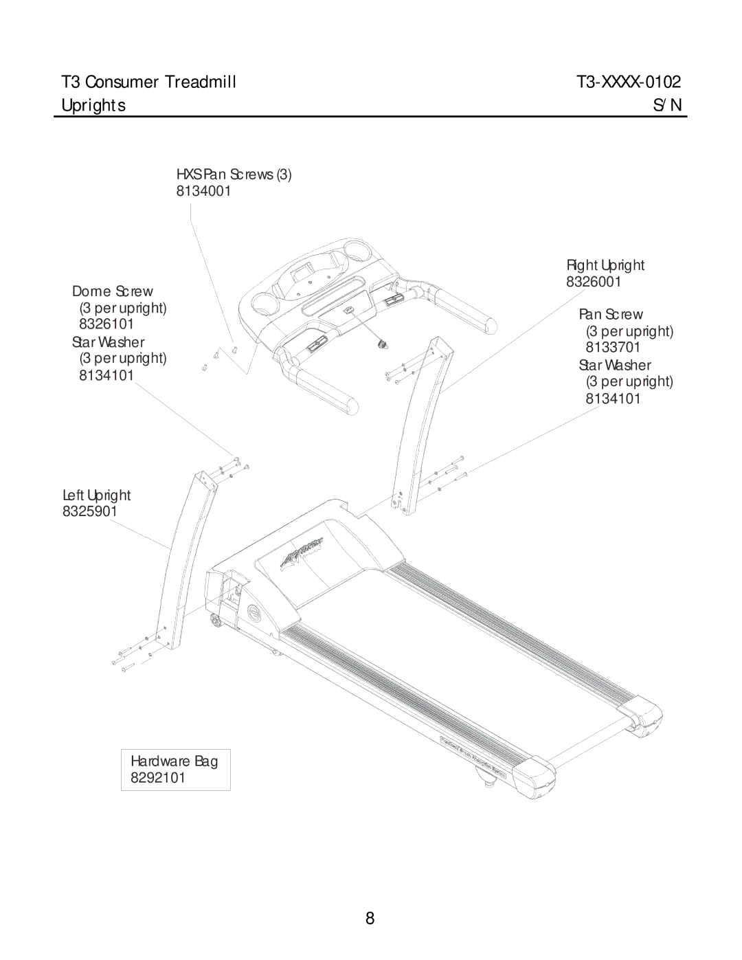 Life Fitness T3-XXXX-0102 manual Uprights 