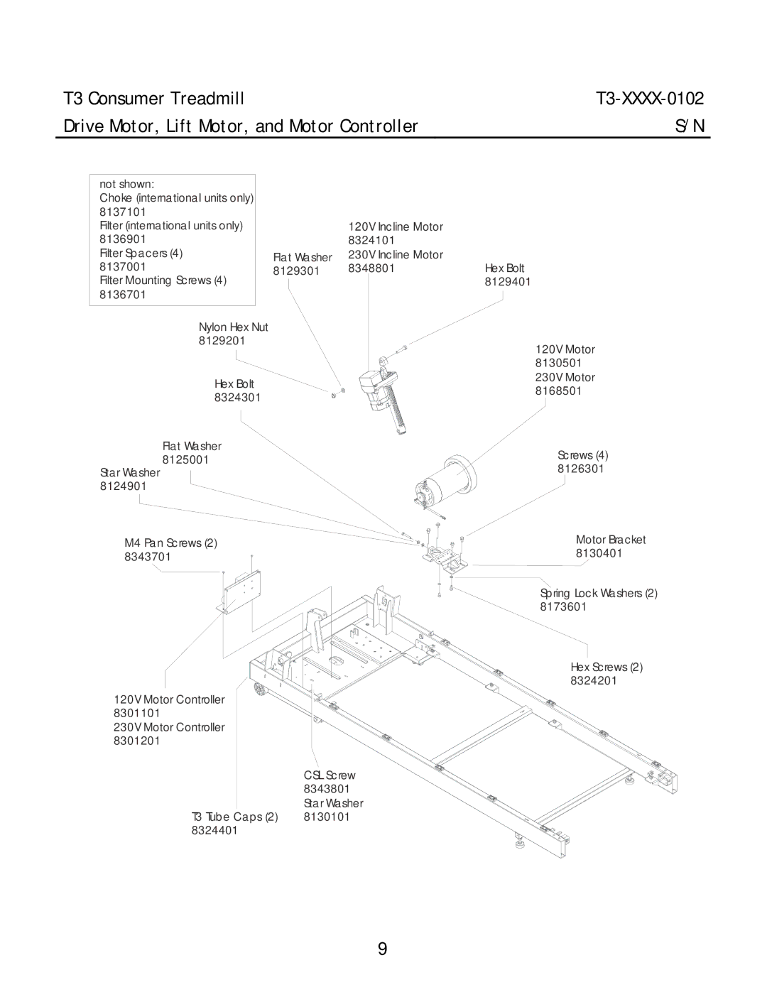 Life Fitness T3-XXXX-0102 manual Drive Motor, Lift Motor, and Motor Controller 