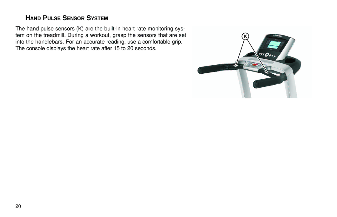 Life Fitness T3 user manual Hand Pulse Sensor System 