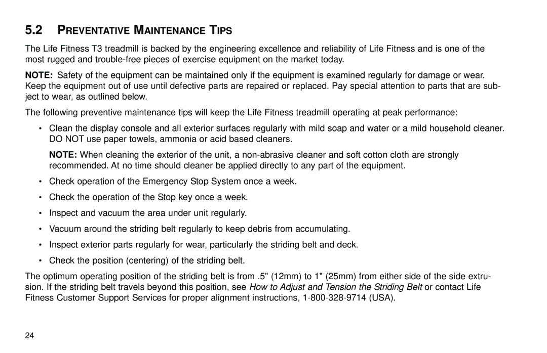 Life Fitness T3 user manual Preventative Maintenance Tips 