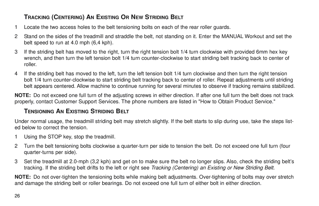 Life Fitness T3 user manual Tracking Centering AN Existing or NEW Striding Belt 
