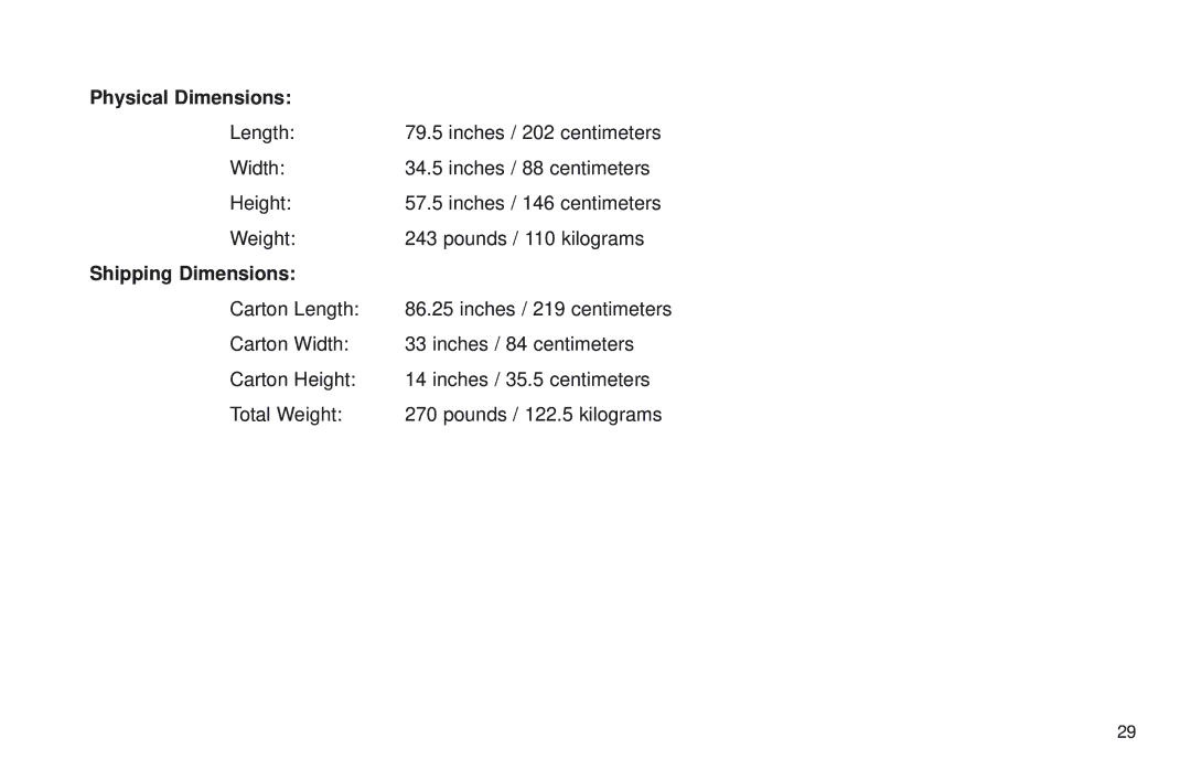 Life Fitness T3 user manual Physical Dimensions 