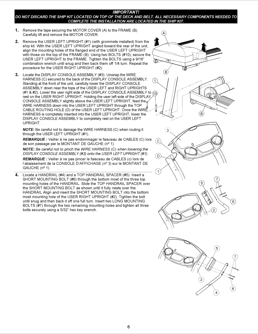 Life Fitness T30 manual Display Console Assembly #3 onto the User Left Upright #1 