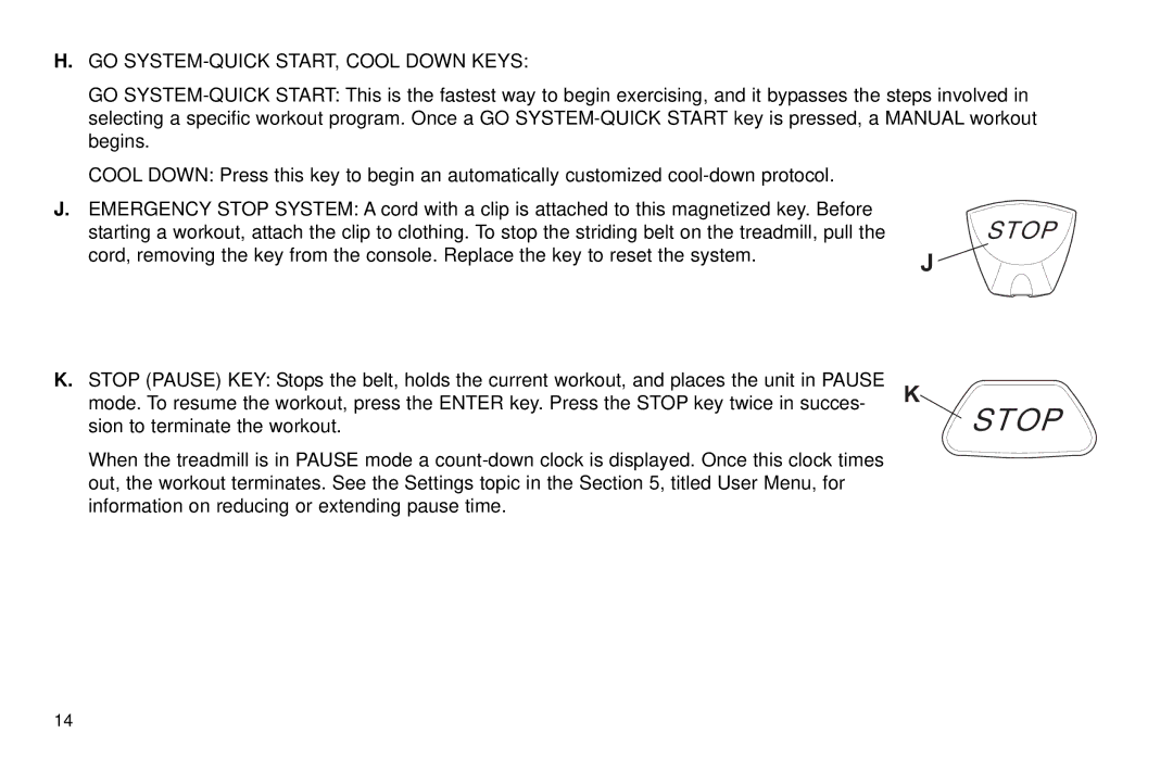 Life Fitness T30/T35 user manual Stop 