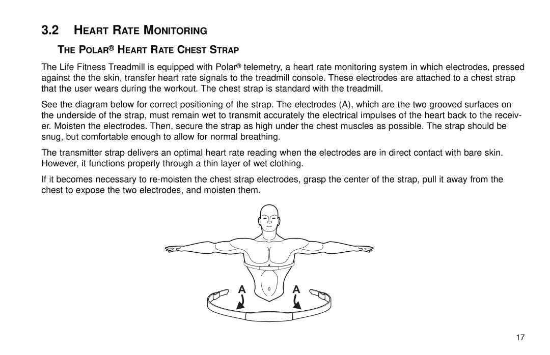 Life Fitness T30/T35 user manual Heart Rate Monitoring, Polar Heart Rate Chest Strap 