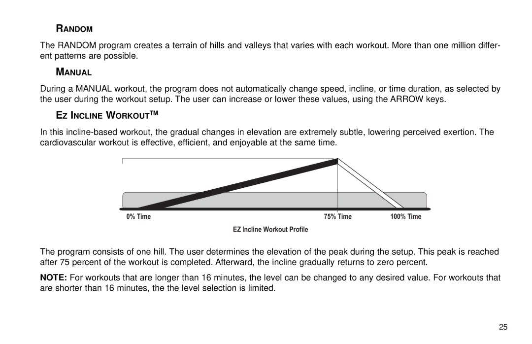 Life Fitness T30/T35 user manual Random, Manual, EZ Incline Workouttm 