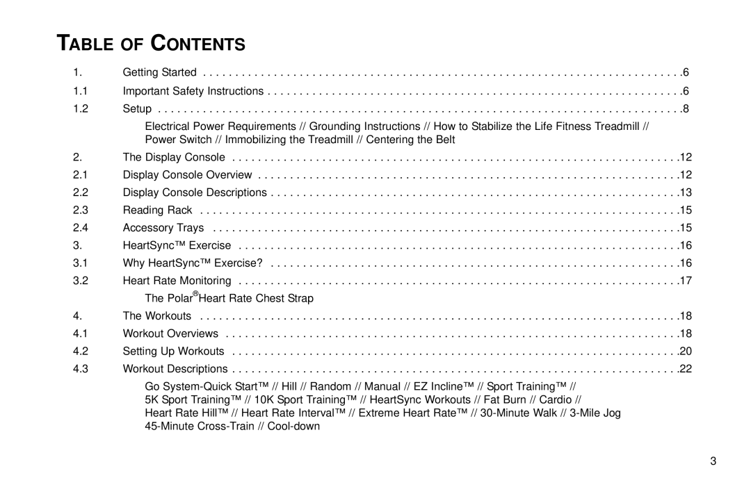 Life Fitness T30/T35 user manual Table of Contents 