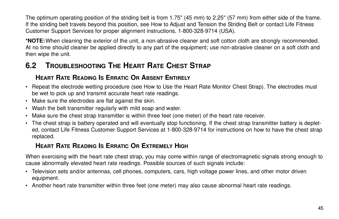 Life Fitness T30/T35 Troubleshooting the Heart Rate Chest Strap, Heart Rate Reading is Erratic or Absent Entirely 