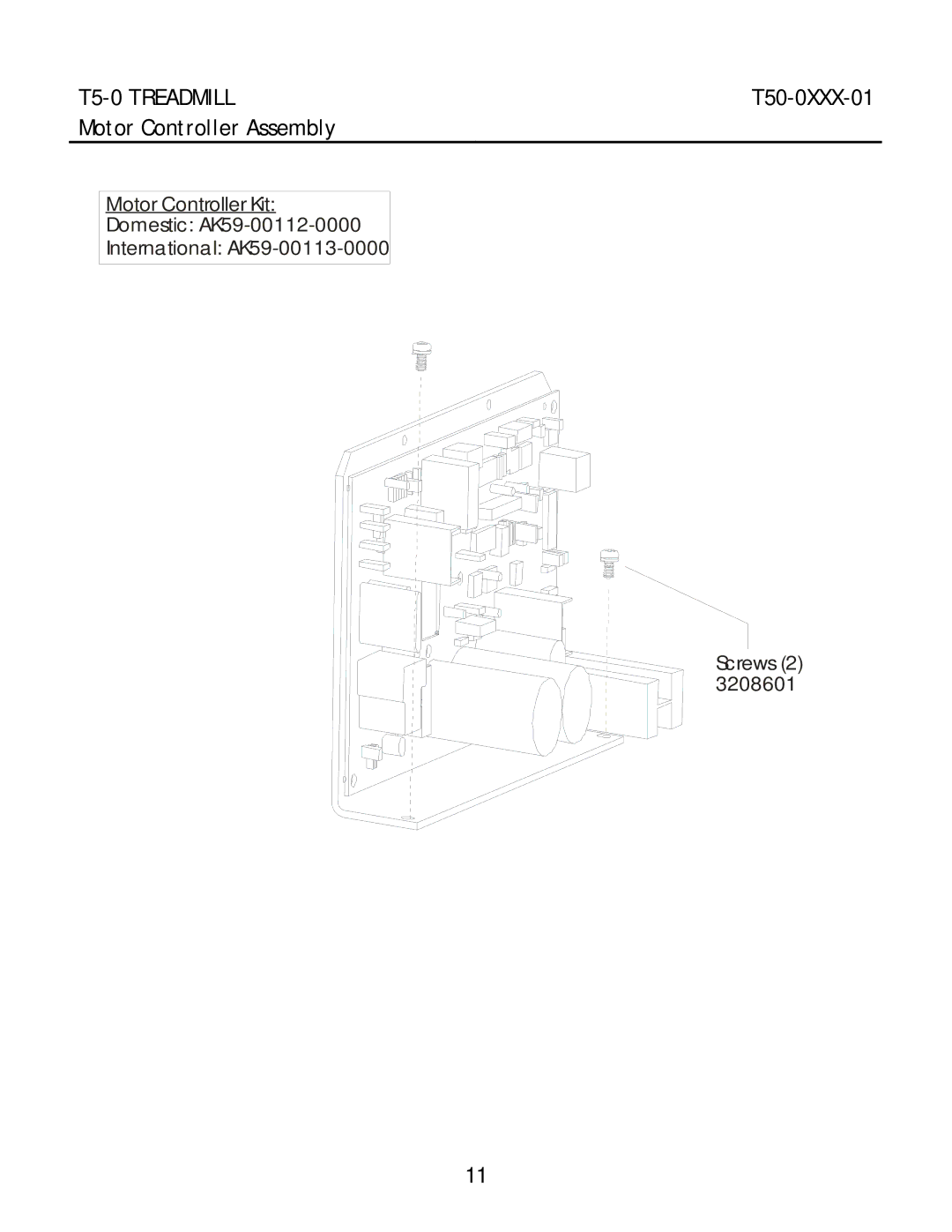 Life Fitness T5-0 manual T50-0XXX-01, Motor Controller Assembly 