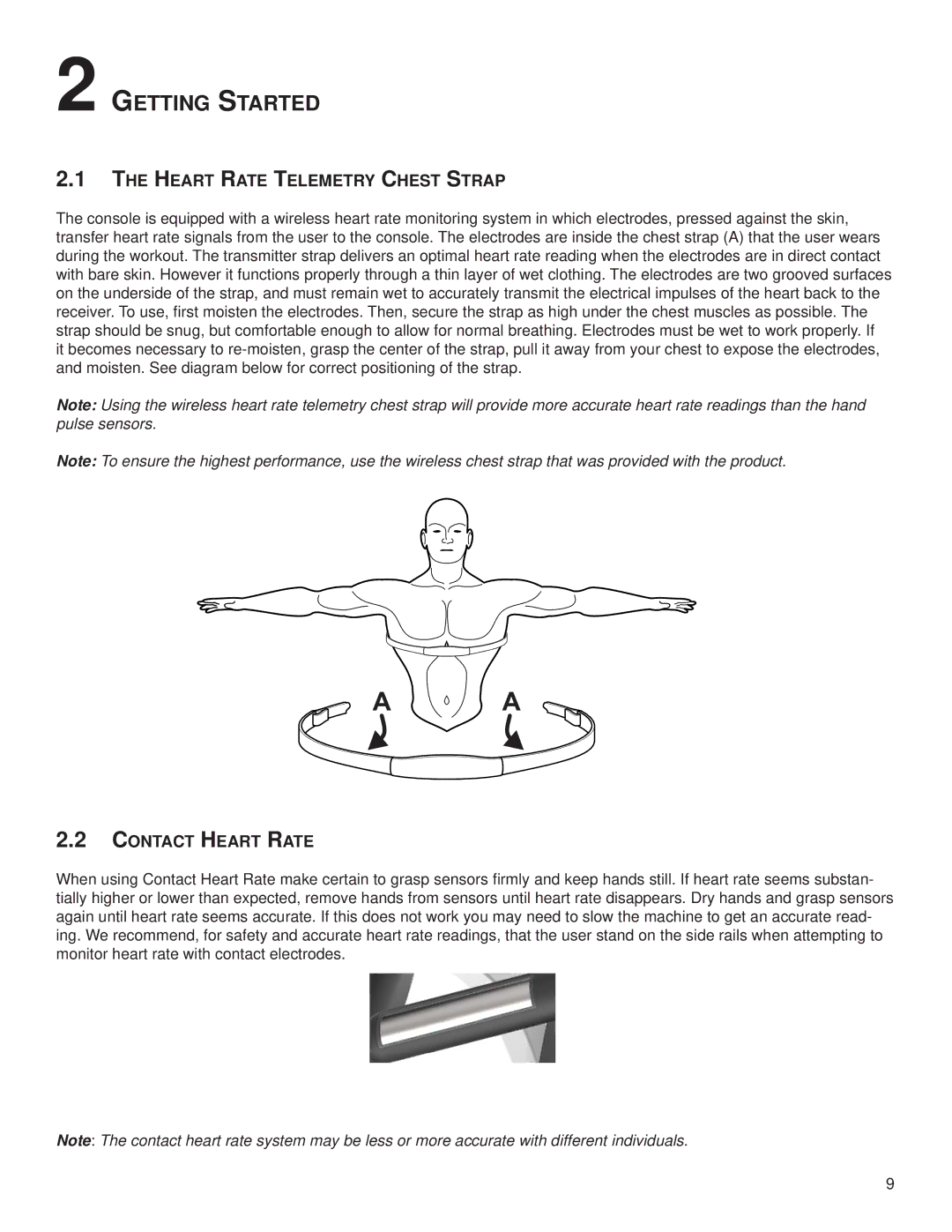 Life Fitness T5, M051-00K59-0014 owner manual Getting Started, Heart Rate Telemetry Chest Strap, Contact Heart Rate 