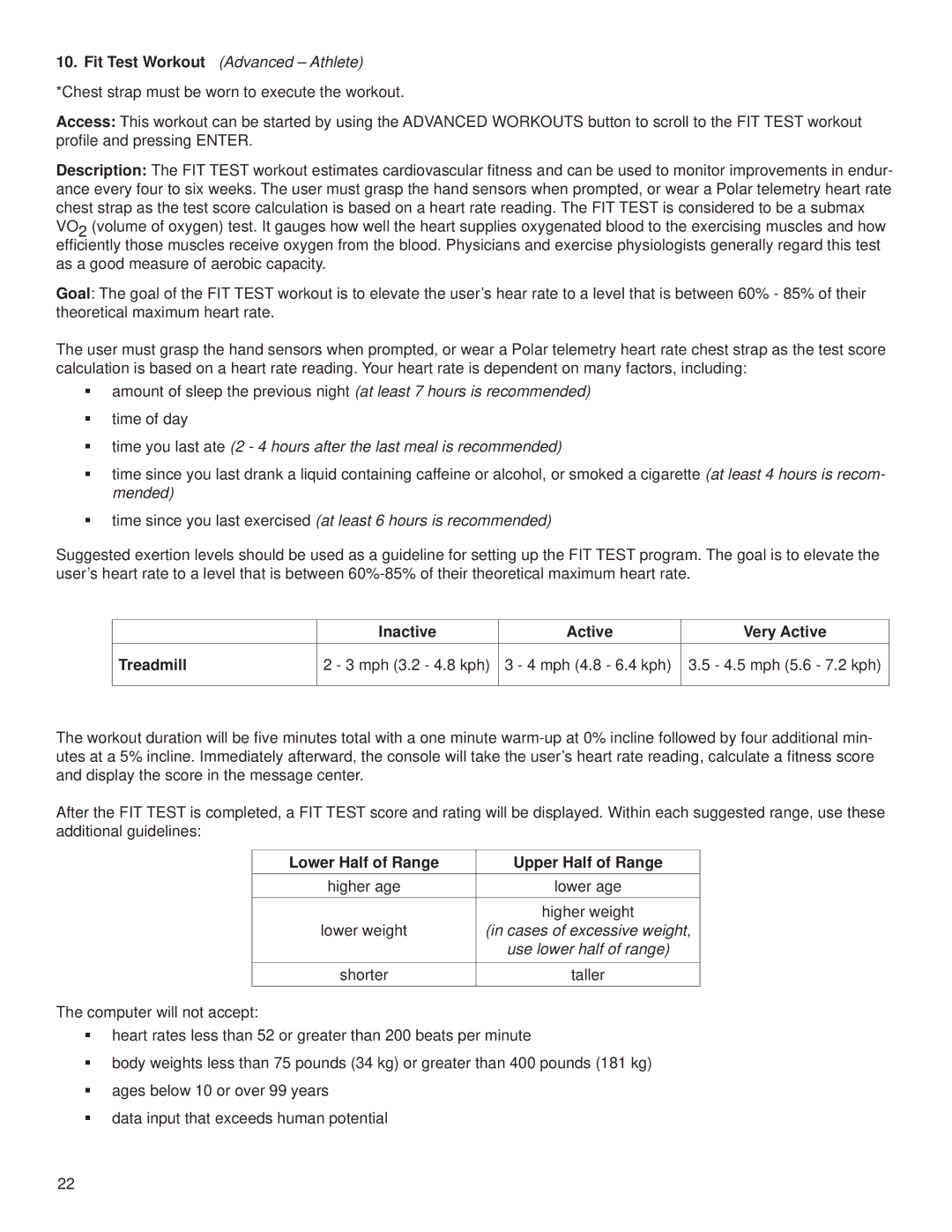 Life Fitness M051-00K59-0014, T5 owner manual Lower Half of Range Upper Half of Range 