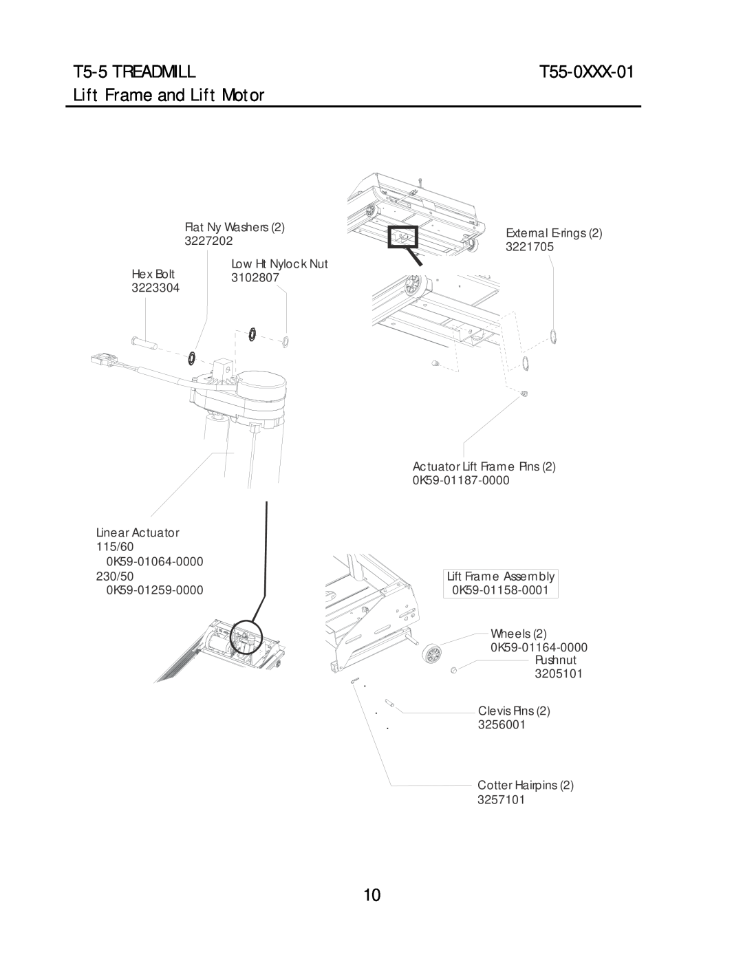 Life Fitness T55-0XXX-01 Lift Frame and Lift Motor, T5-5 TREADMILL, Flat Ny Washers 2 Low Ht Nylock Nut Hex Bolt 3102807 