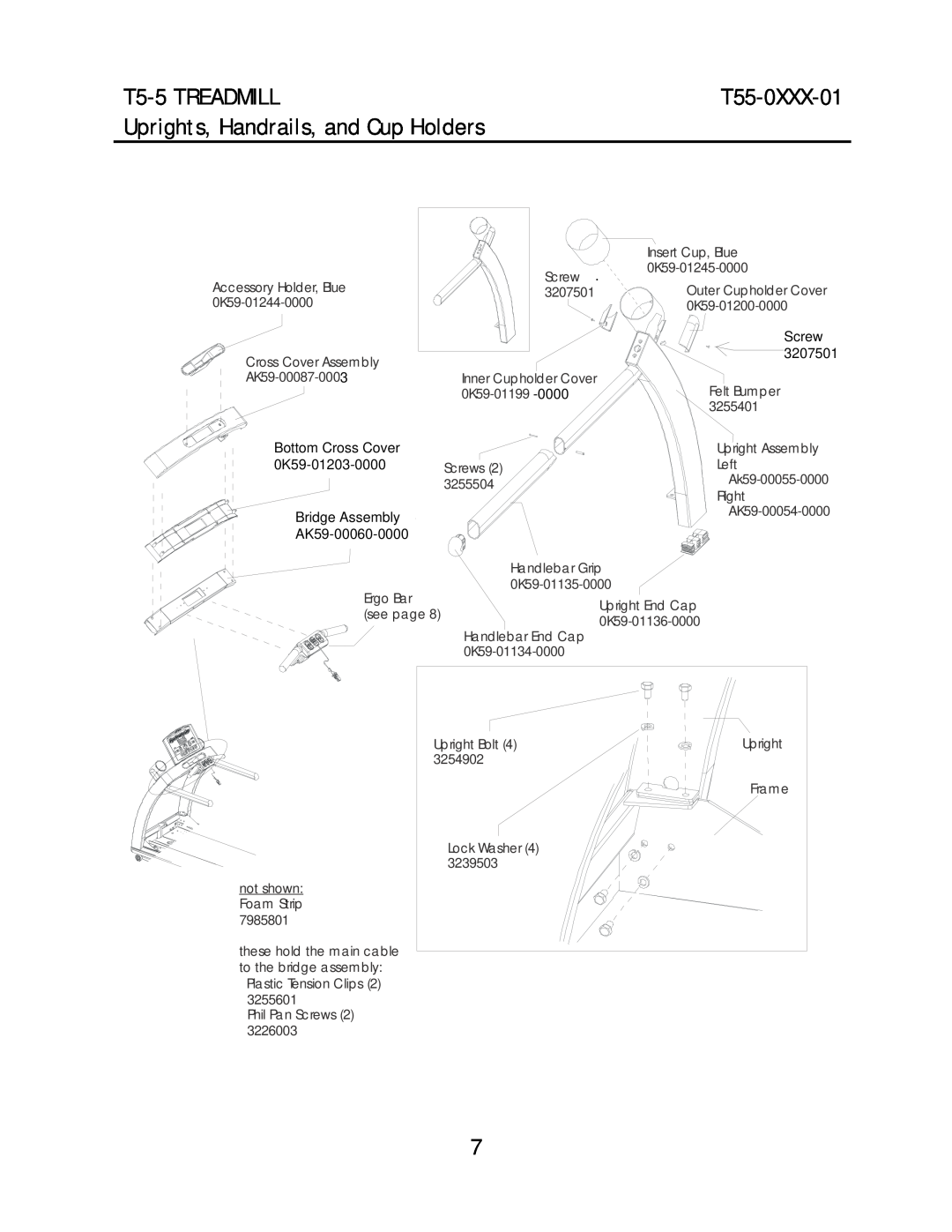 Life Fitness T55-0XXX-01 Uprights, Handrails, and Cup Holders, T5-5 TREADMILL, AK590K59-012-000603-0000-0000, 3207501 