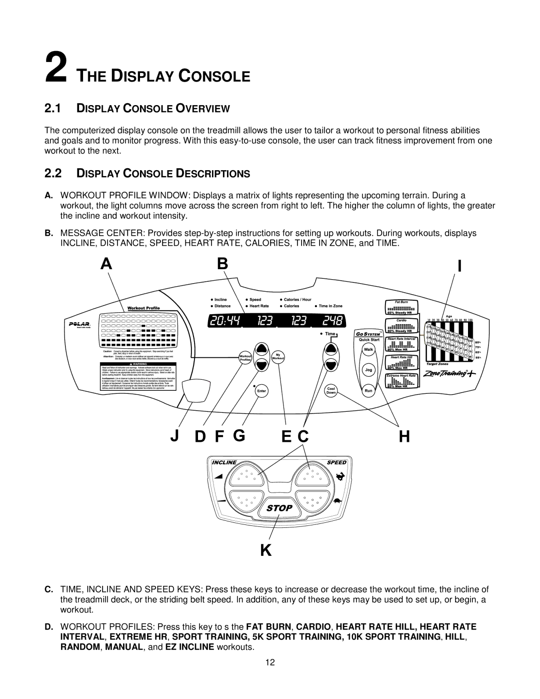 Life Fitness T3i, T5I manual Display Console Overview, Display Console Descriptions 