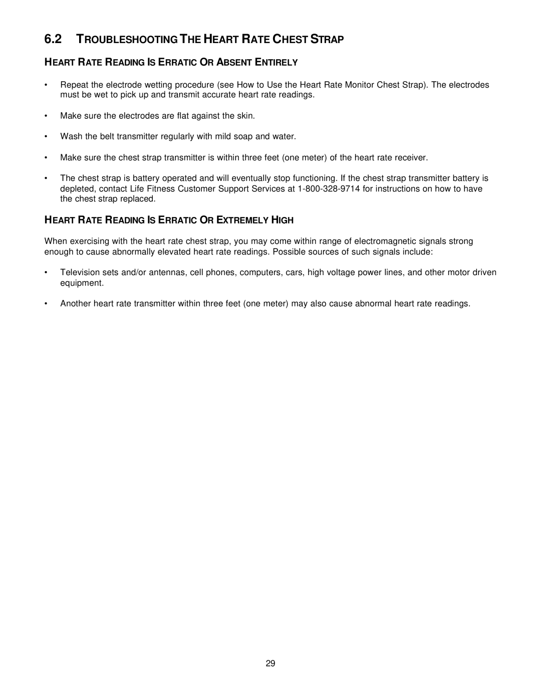 Life Fitness T5I manual Troubleshooting the Heart Rate Chest Strap, Heart Rate Reading is Erratic or Absent Entirely 