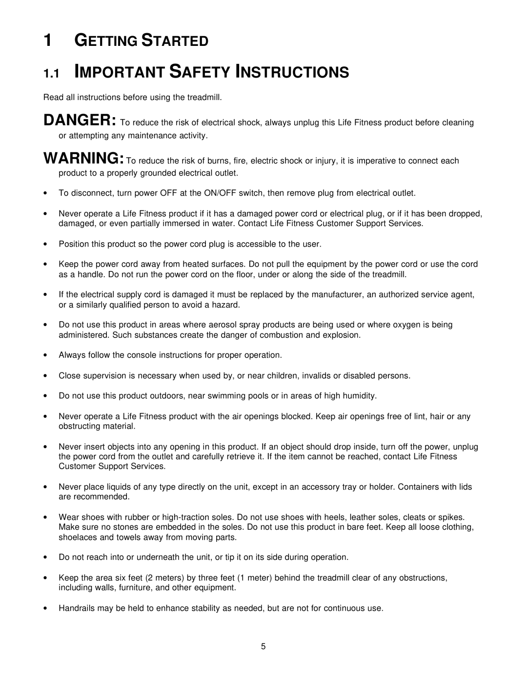 Life Fitness T5I manual Important Safety Instructions, Getting Started 