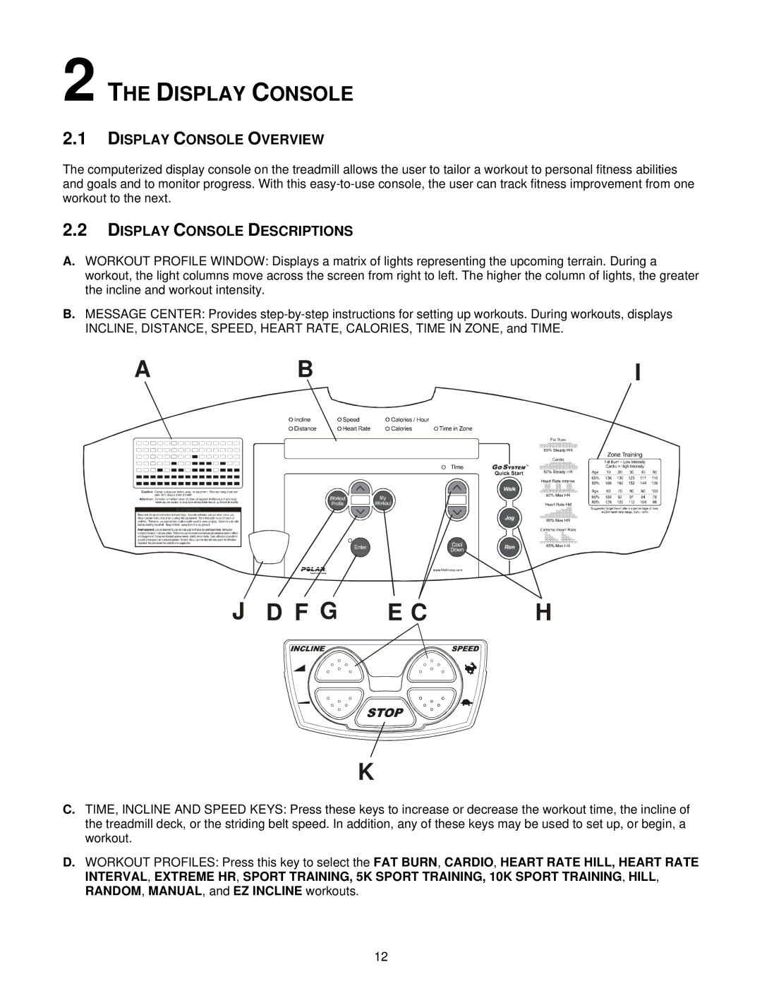 Life Fitness T3i, T5iw operation manual Display Console Overview, Display Console Descriptions 