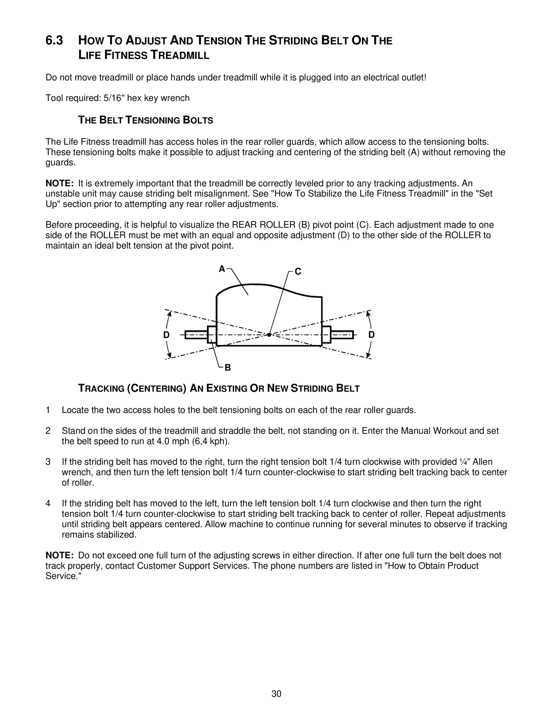 Life Fitness T3i, T5iw operation manual Belt Tensioning Bolts, Tracking Centering AN Existing or NEW Striding Belt 