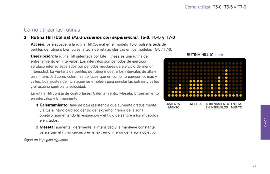 Life Fitness T5-5 y, T7-0.T Series manual Meseta Entrenamiento Enfria 