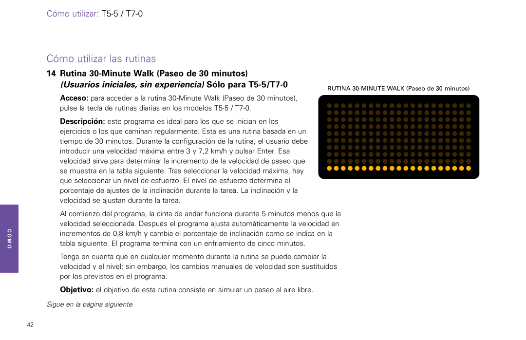 Life Fitness T7-0.T Series, T5-5 y manual Rutina 30-Minute Walk Paseo de 30 minutos 