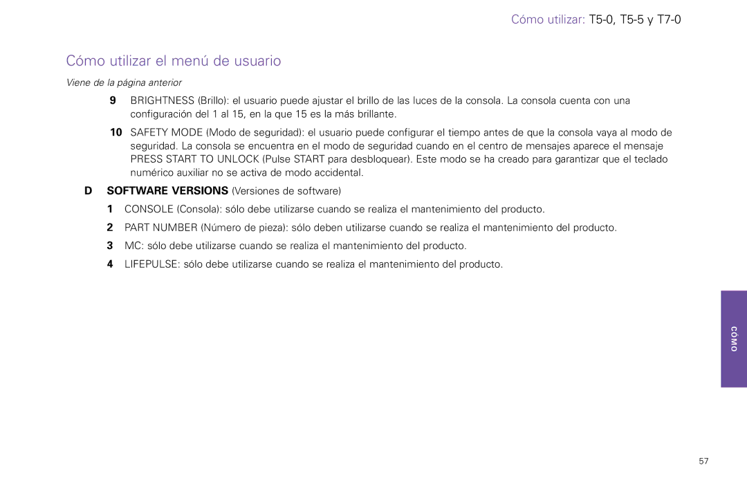 Life Fitness T5-5 y, T7-0.T Series manual Cómo utilizar el menú de usuario 