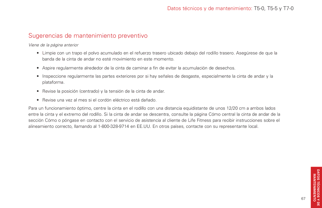 Life Fitness T5-5 y, T7-0.T Series manual Datos Técnicos Y DE 