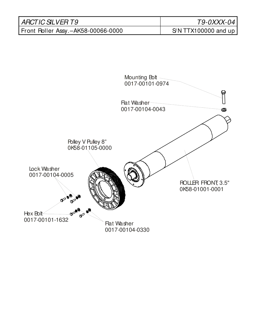 Life Fitness T9-0XXX-04 manual Front Roller Assy.- AK58-00066-0000 