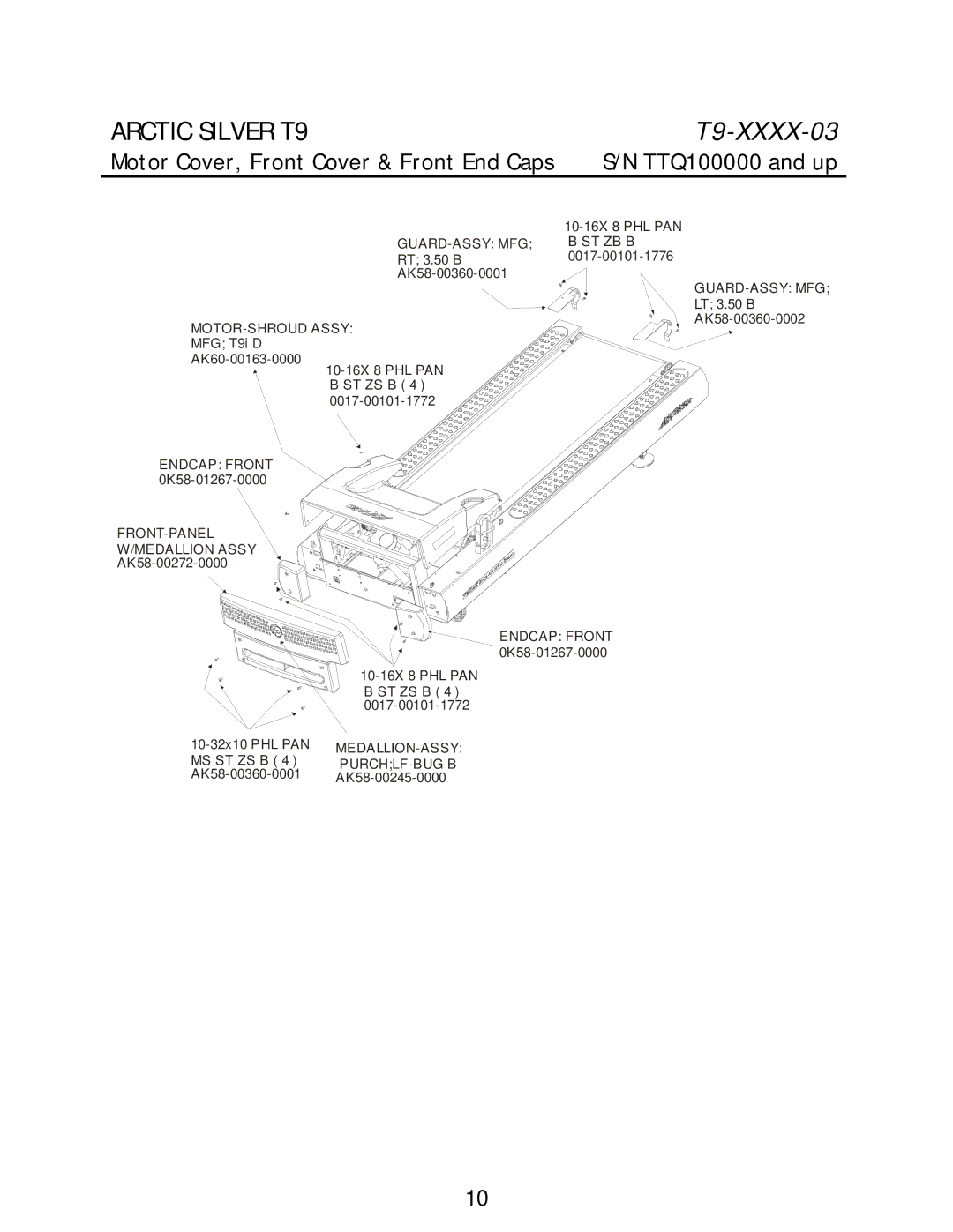 Life Fitness T9 manual Motor Cover, Front Cover & Front End Caps, MOTOR-SHROUD Assy 