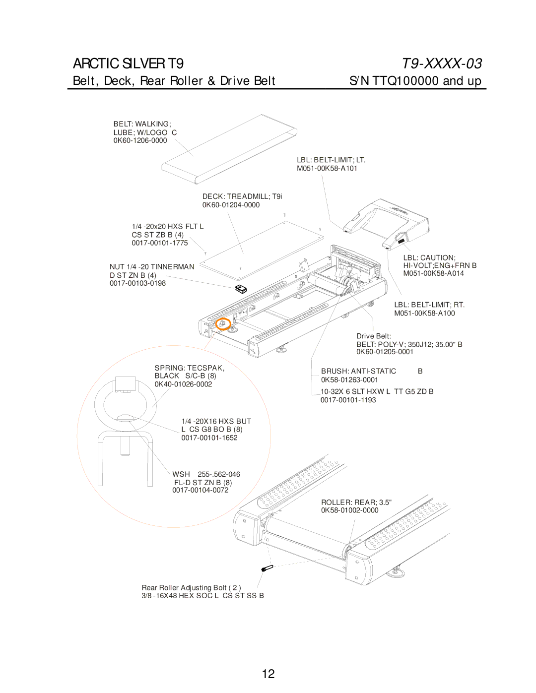 Life Fitness T9 manual Belt, Deck, Rear Roller & Drive Belt TTQ100000 and up, Belt Walking 