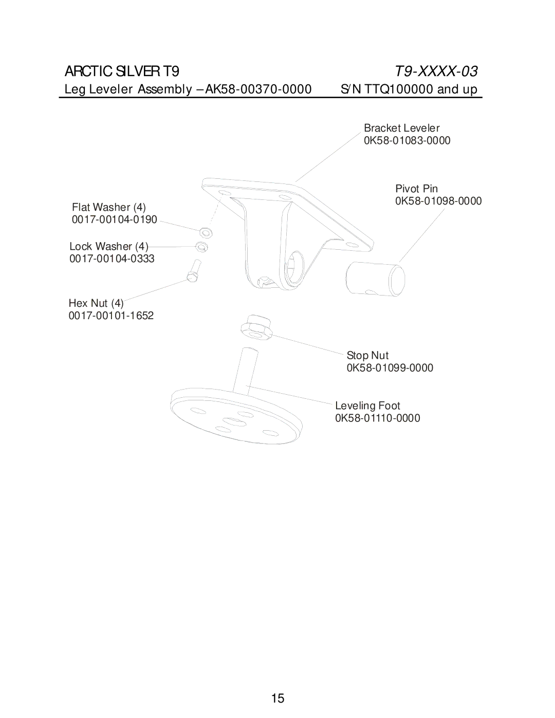 Life Fitness T9 manual Leg Leveler Assembly AK58-00370-0000 TTQ100000 and up 