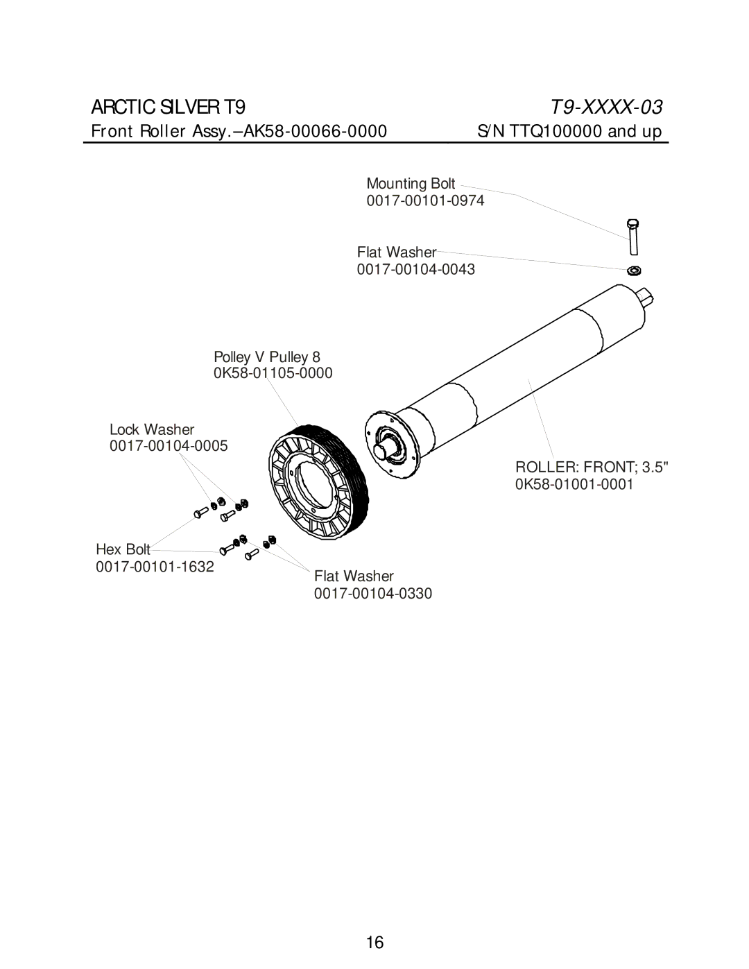 Life Fitness T9 manual Front Roller Assy.- AK58-00066-0000 