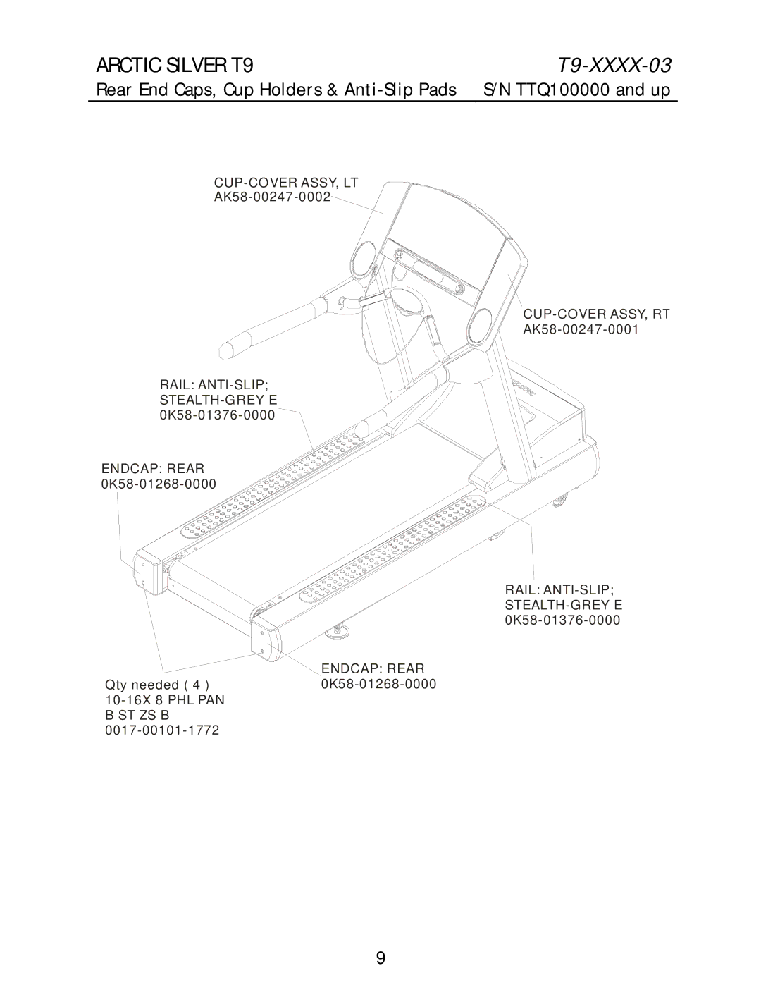 Life Fitness T9 manual Rear End Caps, Cup Holders & Anti-Slip Pads 