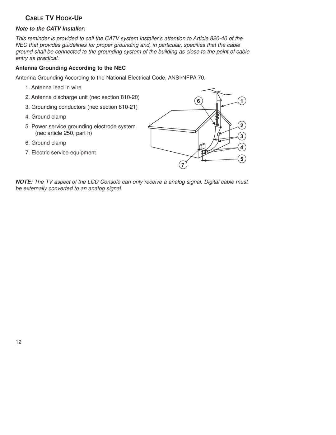 Life Fitness T9E operation manual Antenna Grounding According to the NEC, Cable TV HOOK-UP 