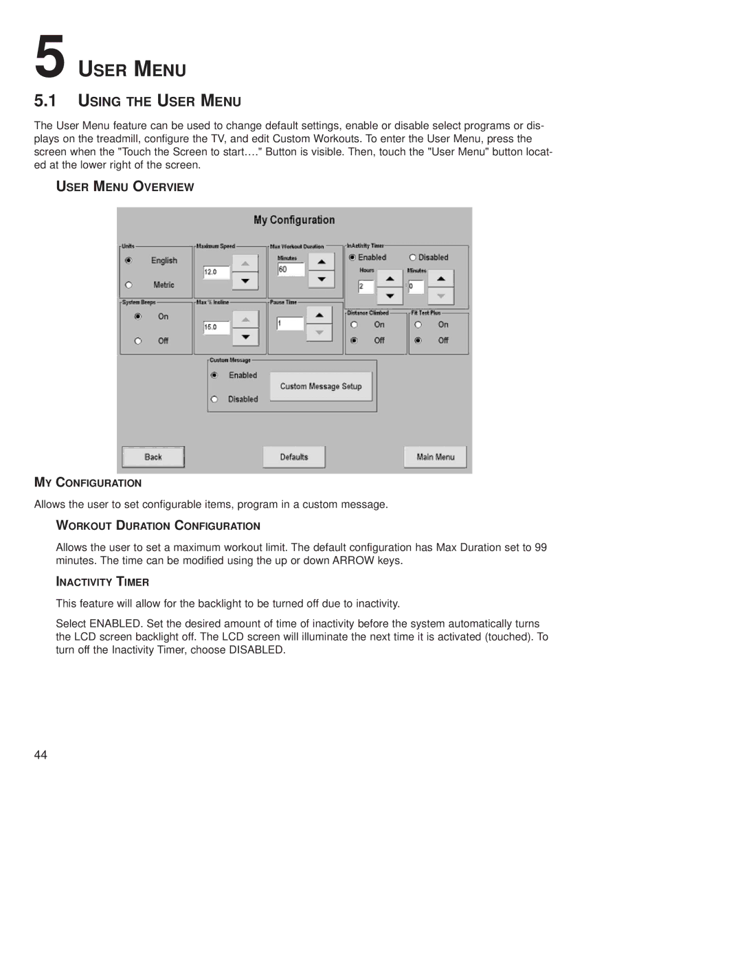 Life Fitness T9E operation manual Using the User Menu, User Menu Overview 