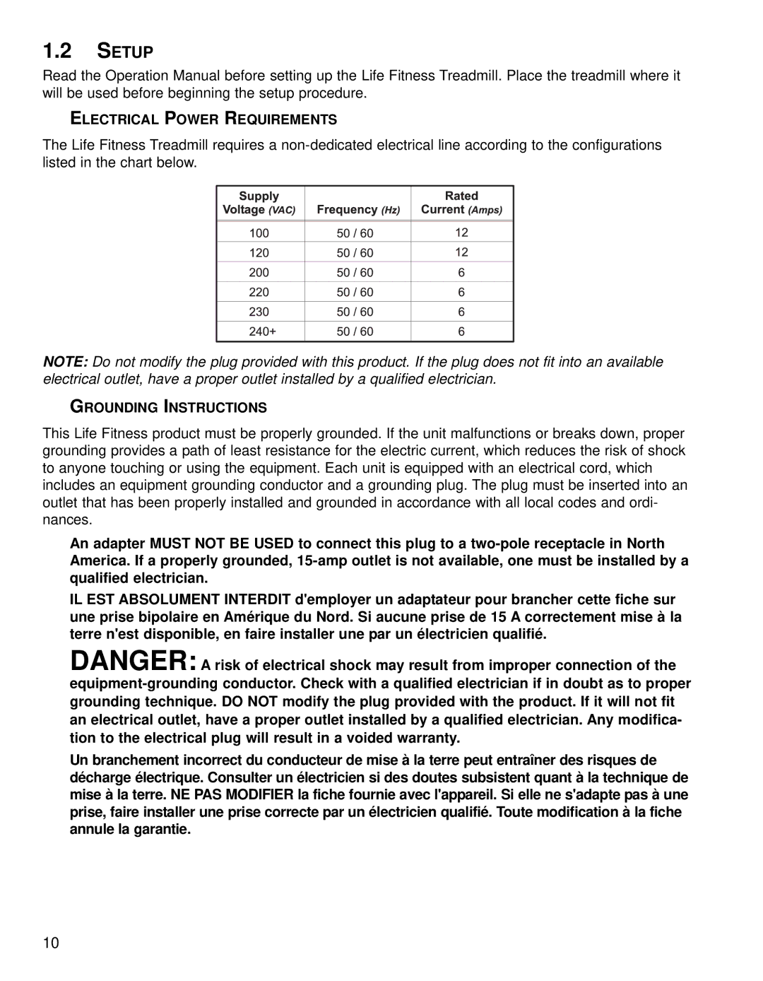 Life Fitness T9i operation manual Setup, Electrical Power Requirements, Grounding Instructions 