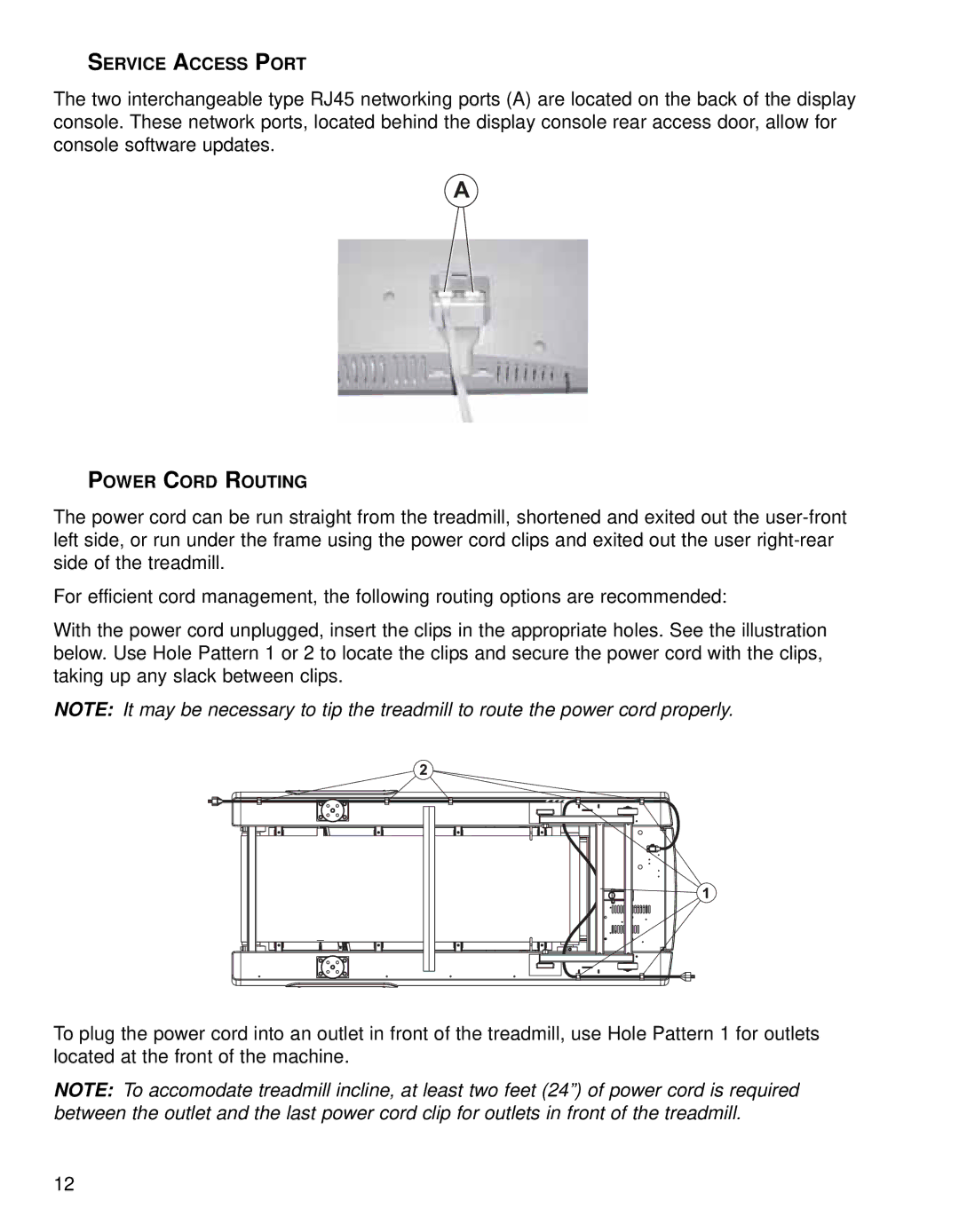 Life Fitness T9i operation manual Service Access Port, Power Cord Routing 