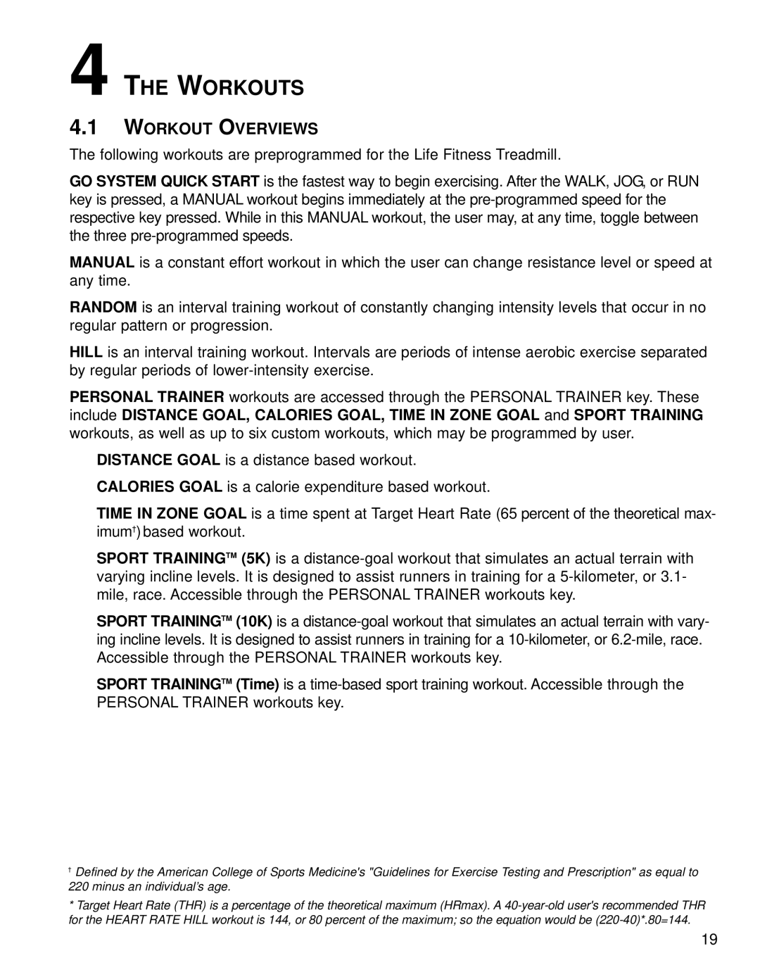 Life Fitness T9i operation manual Workouts, Workout Overviews 