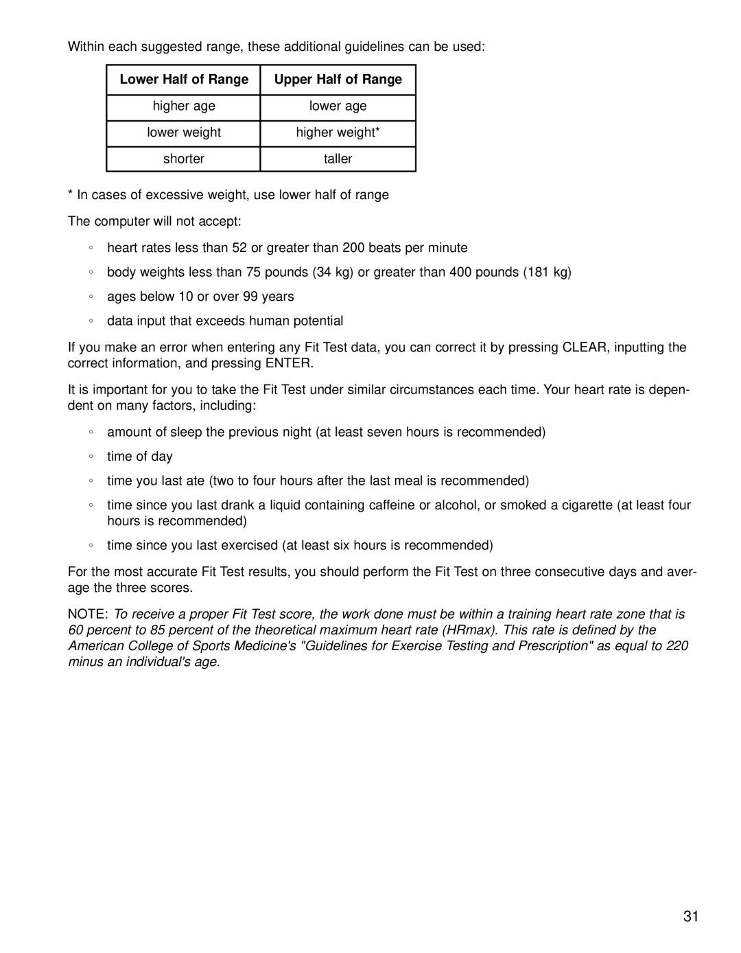 Life Fitness T9i operation manual Lower Half of Range Upper Half of Range 