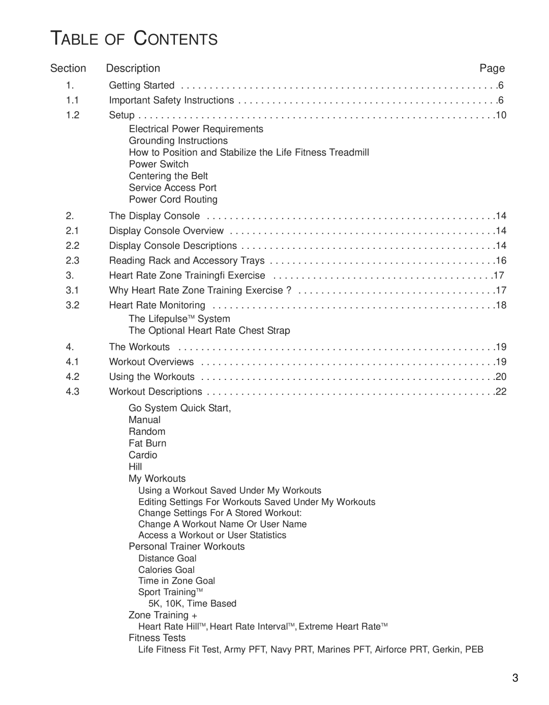 Life Fitness T9i operation manual Table of Contents 