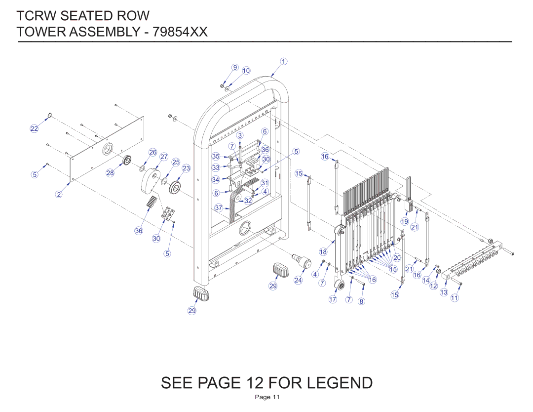 Life Fitness TCRW manual See page 12 for Legend, Tcrw Seated ROW Tower Assembly 