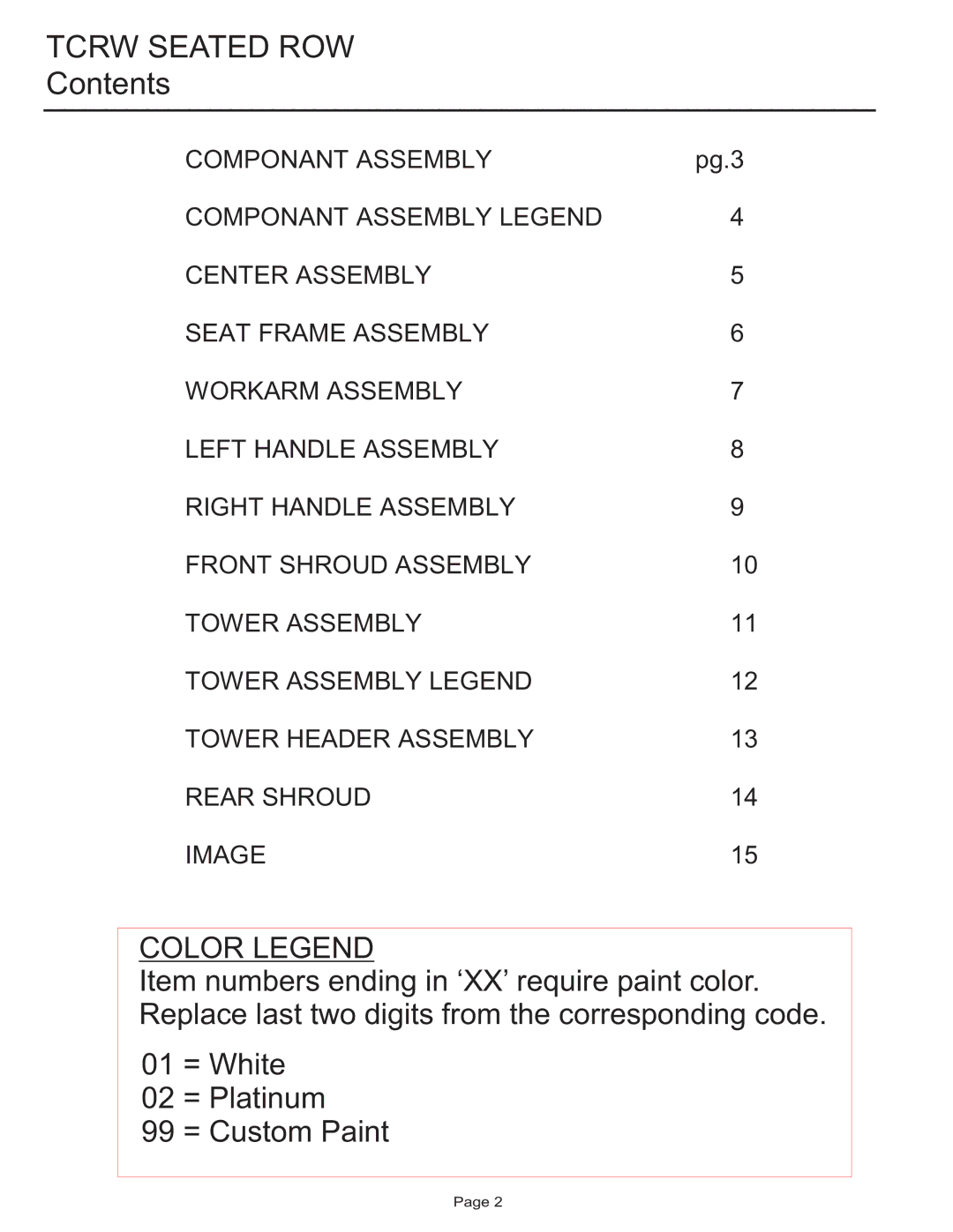 Life Fitness TCRW manual Tcrw Seated ROW, Contents 